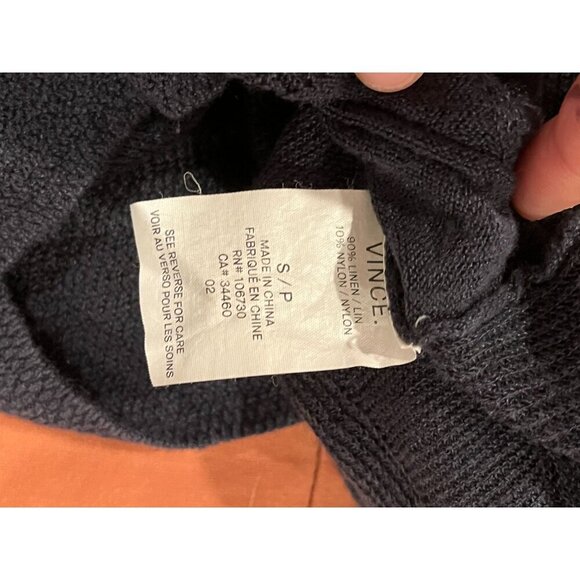 Vince Dark Blue Linen  Lightweight Knit Long Sleeve V-Neck Sweater Womens Size S - Picture 8 of 8